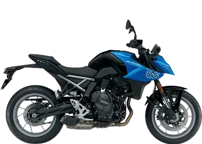 Motocicleta Suzuki GSX-8S azul vista de perfil sobre fondo transparente