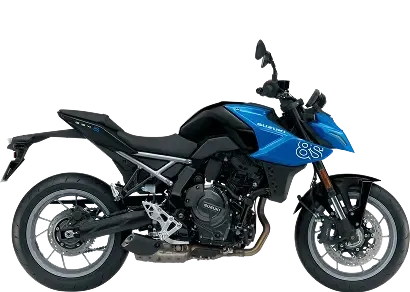 Motocicleta Suzuki GSX-8S azul vista de perfil sobre fondo transparente