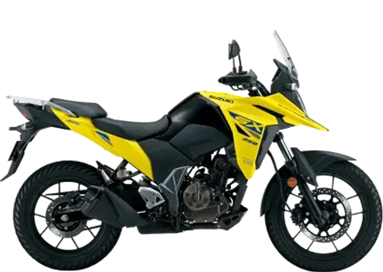 Motocicleta Suzuki V-Strom 250 amarilla vista de perfil